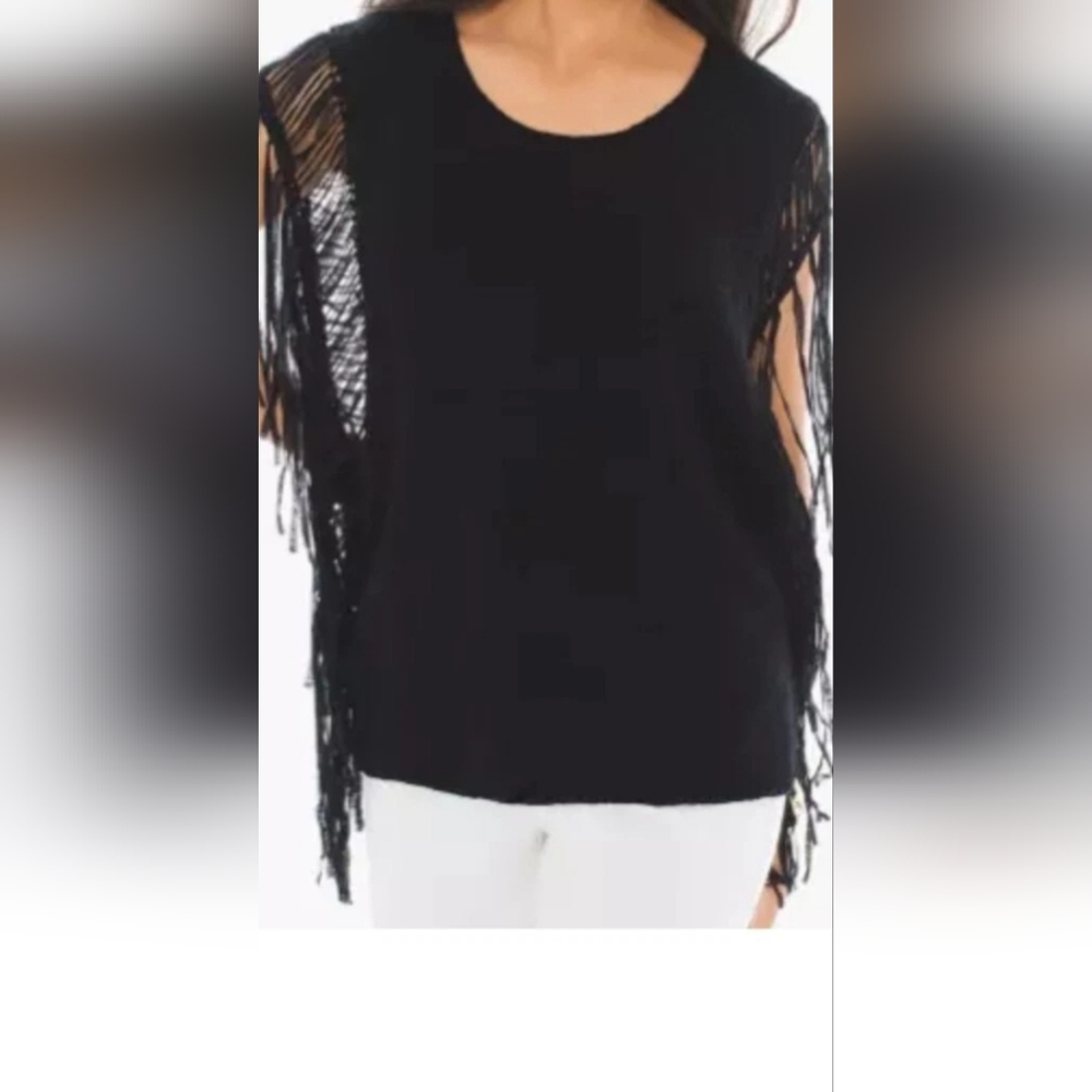 Chico's Black Fringe Sweater Poncho